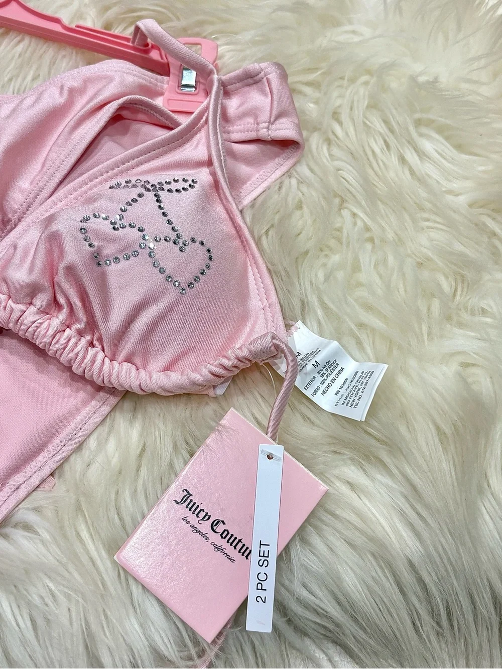 Juicy Couture Light Pink Rhinestone Charm Triangle Bikini